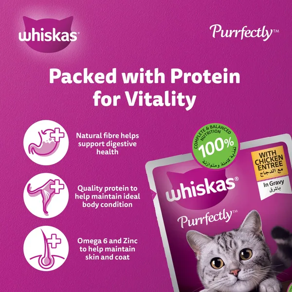 Whiskas Purrfectly Chicken Entree Wet Cat Food for Adult Cats 1+ Years 85 g (3)