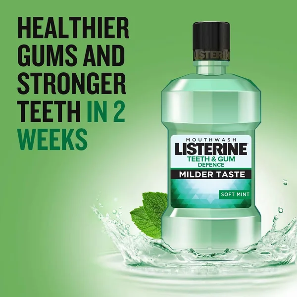 Listerine Mouthwash Teeth & Gum Defence Milder Taste Soft Mint 500 ml (2)