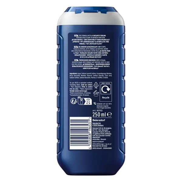 Nivea Men Cool Kick Shower Gel 3in1 Body Wash 250 ml (2)