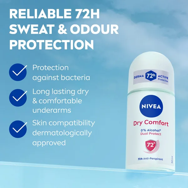 Nivea Dry Comfort Antiperspirant Roll-On for Women 72H Odour Control 50 ml (2)