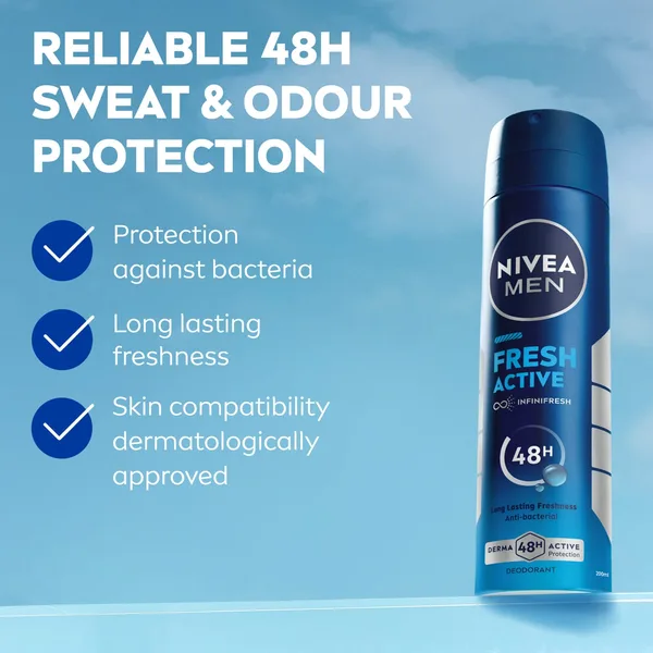 Nivea Men Fresh Active Antibacterial Deodorant Spray for Men 48H Active Protection 200 ml (2)