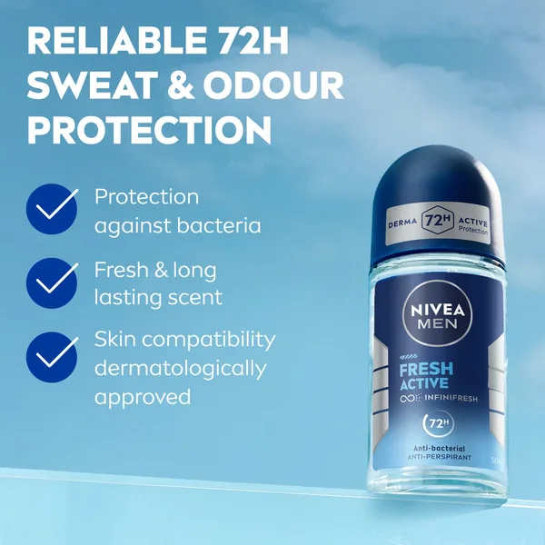 Nivea Men Fresh Active Antibacterial Deodorant Roll-on for Men 72H 50 ml (2)