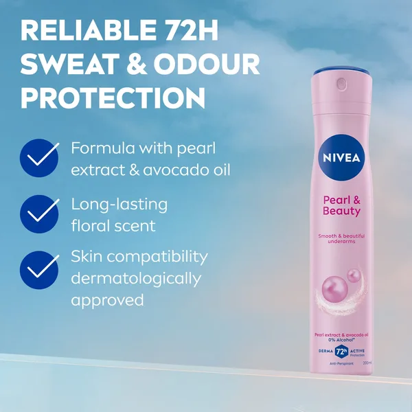 Nivea Pearl & Beauty Antiperspirant Deodorant for Women 72H Active Protection Spray 200 ml (2)