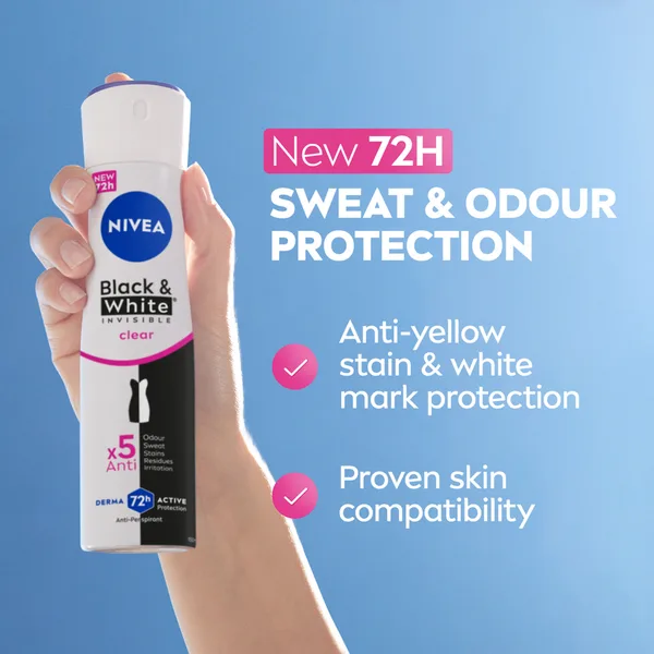 Nivea Black & White Invisible Antiperspirant Deodorant Spray for Women Clear 72H Active Protection 200 ml (2)