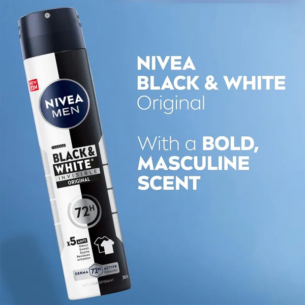 Nivea Men Black & White Invisible Antiperspirant Deodorant Spray Original 72H Active Protection 200 ml (5)