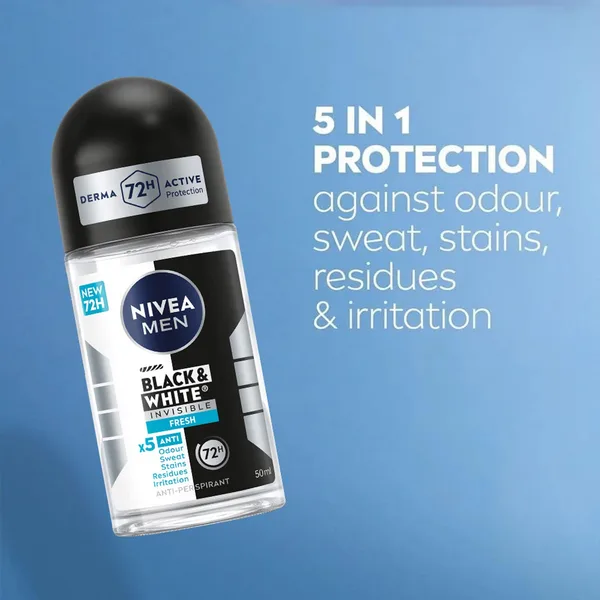 Nivea Men Black & White Invisible Antiperspirant Deodorant Fresh 72H Active Protection Roll-on 50 ml (2)