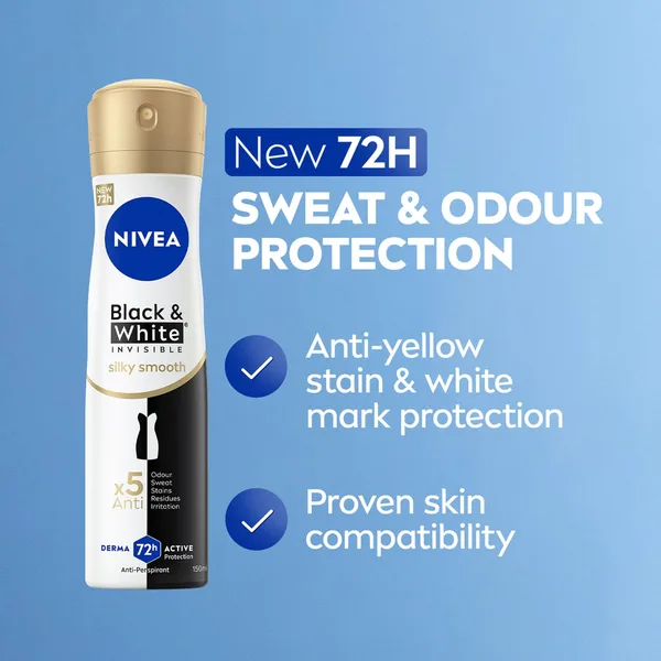 Nivea Black & White Invisible Silky Smooth Antiperspirant for Women Spray 150 ml (2)