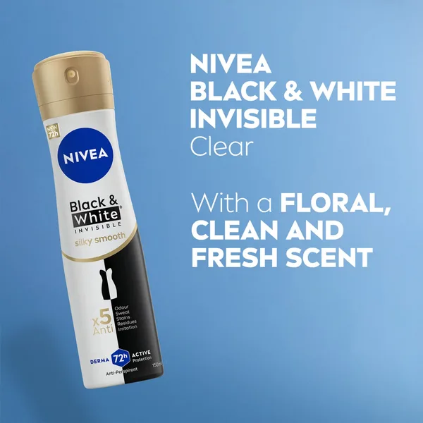 Nivea Black & White Invisible Silky Smooth Antiperspirant for Women Spray 150 ml (4)