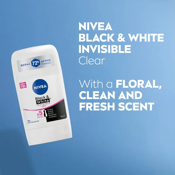 Nivea Black & White Invisible Antiperspirant Deodorant Stick for Women Clear 72H Active Protection 50 ml (3)