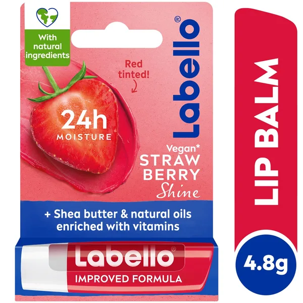 Labello Lip Balm Strawberry Shine 24H Melt-In Moisture with Shea Butter and Natural Oils 4.8 g