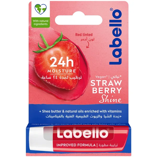 Labello Lip Balm Strawberry Shine 24H Melt-In Moisture with Shea Butter and Natural Oils 4.8 g (8)