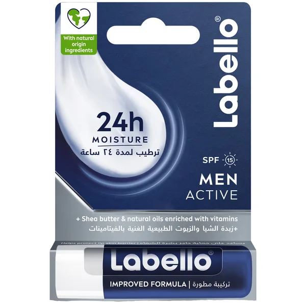 Labello Lip Balm Men Active SPF15 24H Melt-In Moisture with Shea Butter and Natural Oils 4.8 g (8)