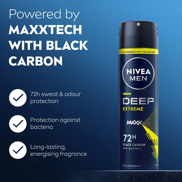 Nivea Men Deep Extreme MaxxTech Spray with Black Carbon 72H Odor Protection 150 ml (2)