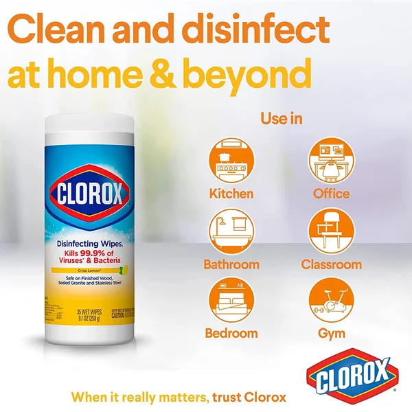 Clorox Disinfecting Wet Wipes Crisp Lemon Bleach Free 35 pcs (4)