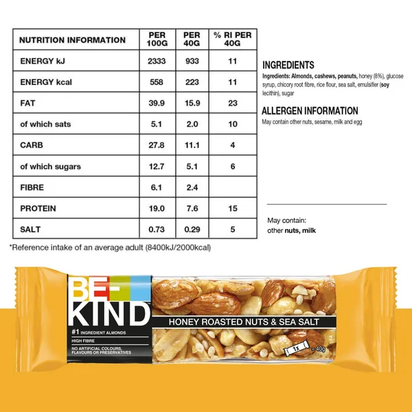 Be-Kind Honey Roasted Nuts & Sea Salt Bar 40 g (3)