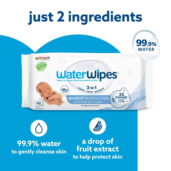 WaterWipes Sensitive+ Newborn & Baby Wipes 28 pcs (3)