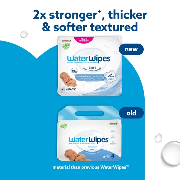 WaterWipes Sensitive+ Newborn & Baby Wipes 4 x 60 pcs (3)