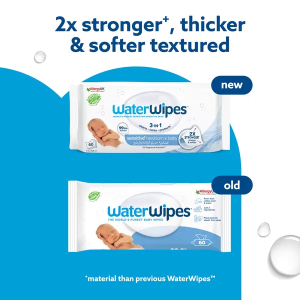 WaterWipes Sensitive+ Newborn & Baby Wipes 60 pcs (3)