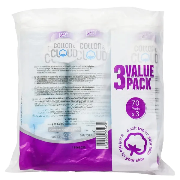 Lady Care Cotton & Cloud Cotton Pads Value Pack 3 x 70pcs (2)