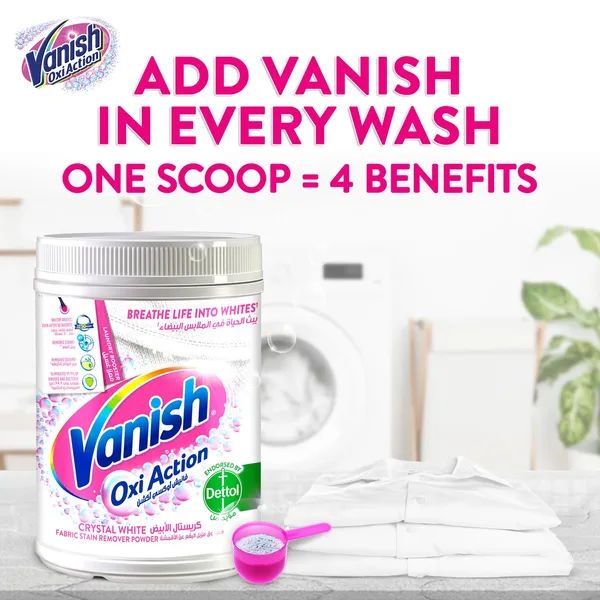 Vanish Crystal White Fabric Oxi Action Stain Remover Powder 900 g (2)