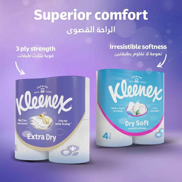 Kleenex Extra Dry Toilet Tissue Paper Embossed 3ply 4 x 140 Sheets (6)