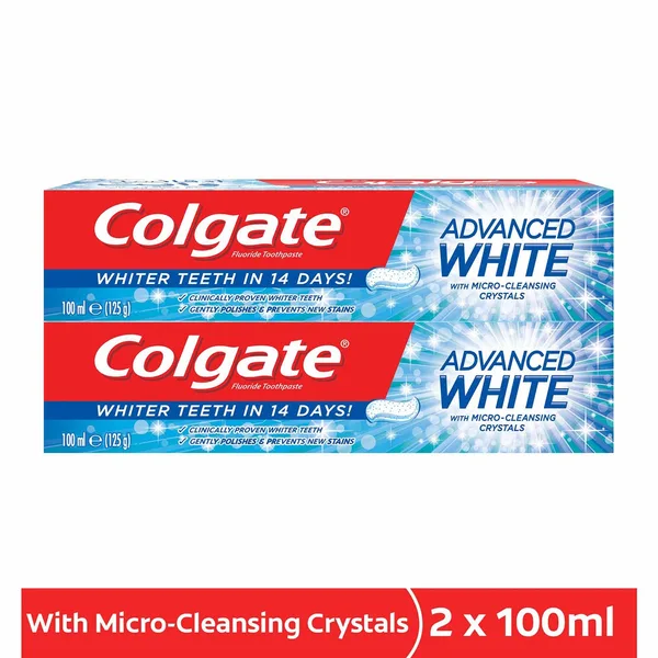 Colgate Advanced White With Micro-Cleansing Crystal Toothpaste Value Pack 2 x 100 ml