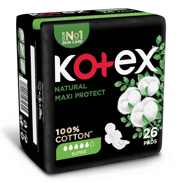 Kotex Natural Maxi Protect Thick 100% Cotton Pad Super Size with Wings 26 pcs (2)