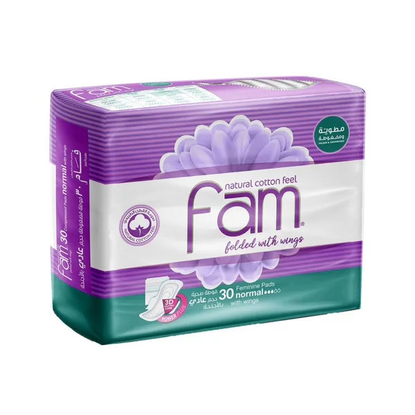 Fam Natural Cotton Feel Maxi Thick Folded with Wings Normal Sanitary Pads 30pcs (2)