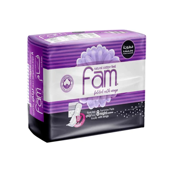 Fam Natural Cotton Feel Maxi Thick Folded with Wings Night Sanitary 8 pcs (3)