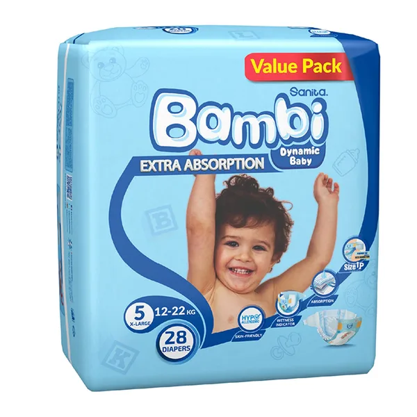 Sanita Bambi Baby Diaper Value Pack Size 5 Extra Large 12-22 kg 28 pcs (3)