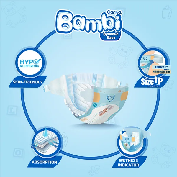 Sanita Bambi Baby Diaper Value Pack Size 5 Extra Large 12-22 kg 28 pcs (5)