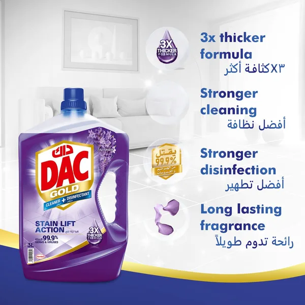 Dac Gold Multi-Purpose Disinfectant & Liquid Cleaner Lavender 3 Litres (3)