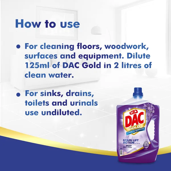 Dac Gold Multi-Purpose Disinfectant & Liquid Cleaner Lavender 3 Litres (5)