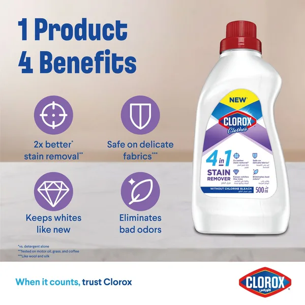 Clorox 4in1 Liquid Stain Remover Supreme Whitener For White Clothes 500 ml (3)