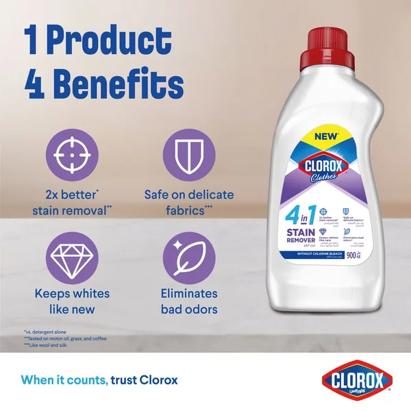 Clorox 4in1 Liquid Stain Remover Supreme Whitener For White Clothes 900 ml (3)