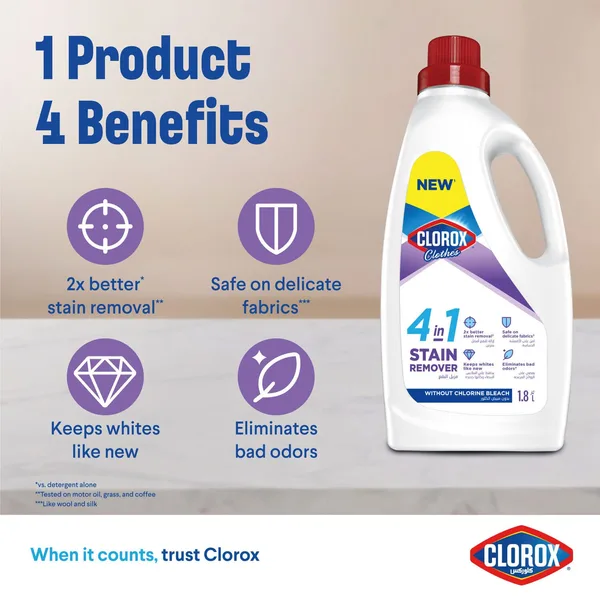 Clorox 4in1 Liquid Stain Remover Supreme Whitener For White Clothes 1.8 Litres (3)