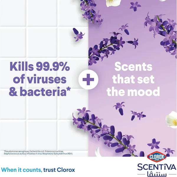 Clorox Scentiva Disinfectant Cleaner Tuscan Lavender Bleach Free 1.5 Litres (4)