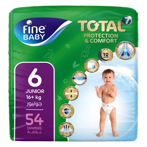 Fine Baby Total 7 Diapers Size 6 Junior 16+ kg Mega Pack 54 pcs
