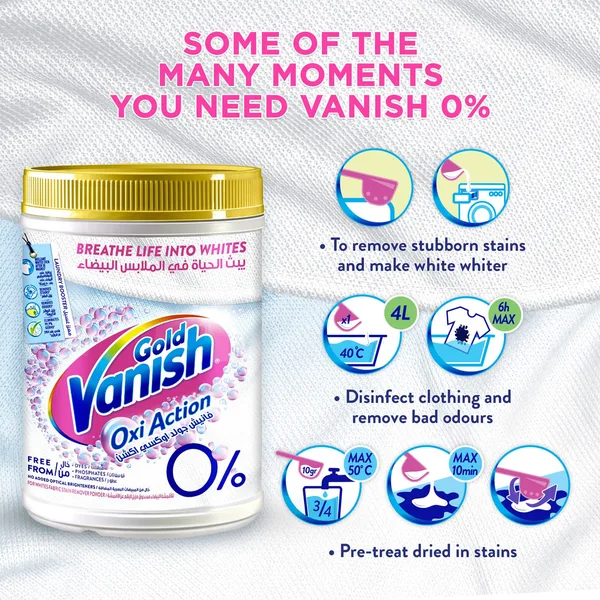 Vanish Gold Vanish Oxi Action Stain Remover Powder White Clothes 900 g (6)