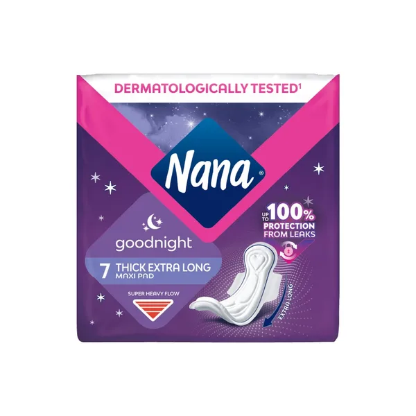 Nana Goodnight Maxi Thick Sanitary Pads with Wings For Super Heavy Flow 7 pcs