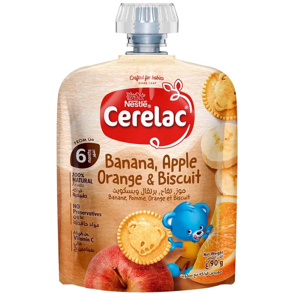 Nestle Cerelac Banana Orange Apple & Biscuit Fruits Puree Pouch Baby Food 90 g (2)