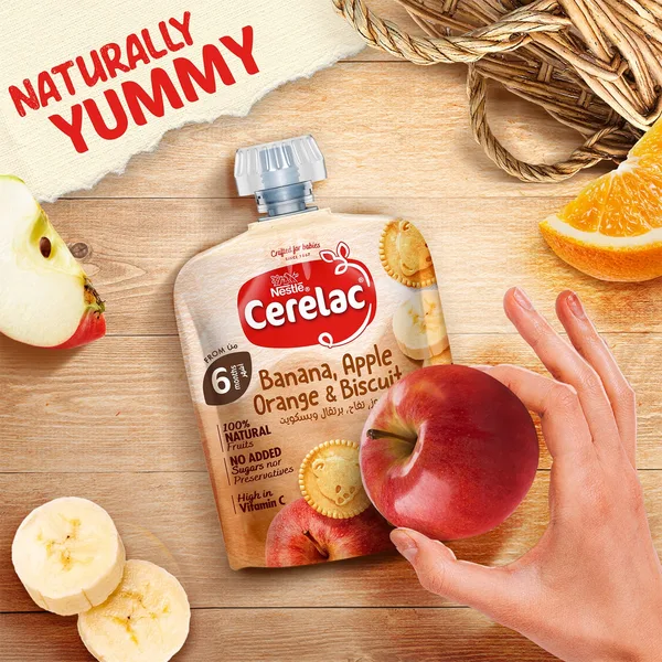 Nestle Cerelac Banana Orange Apple & Biscuit Fruits Puree Pouch Baby Food 90 g (4)