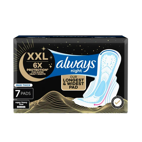 Always Night XXL Maxi Thick For Super Heavy Nights Sanitary Pads with Wings 7 pcs