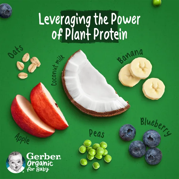 Gerber Organic Blueberry, Apple, Coconut Milkies with Peas & Oats Puree for Baby From 6+ Months 80 g (5)