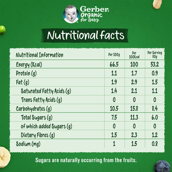 Gerber Organic Blueberry, Apple, Coconut Milkies with Peas & Oats Puree for Baby From 6+ Months 80 g (7)