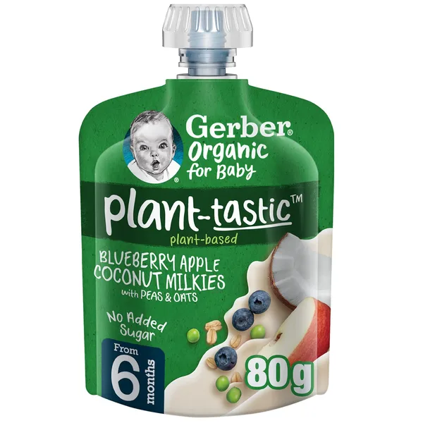 Gerber Organic Blueberry, Apple, Coconut Milkies with Peas & Oats Puree for Baby From 6+ Months 80 g (9)