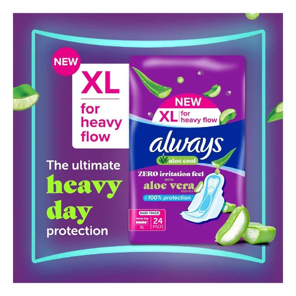 Always Aloe Cool Maxi Thick Sanitary Pads With Aloe Vera Essence XL for Heavy Days 24 pcs (2)