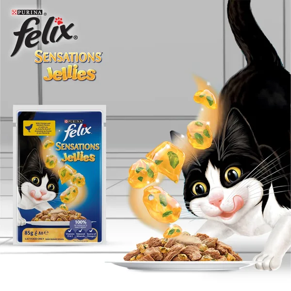 Purina Felix Sensations Jellies with Chicken & Spinach Flavors Wet Cat Food 85 g (3)