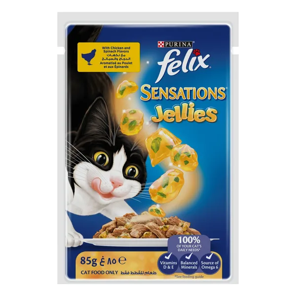 Purina Felix Sensations Jellies with Chicken & Spinach Flavors Wet Cat Food 85 g (9)