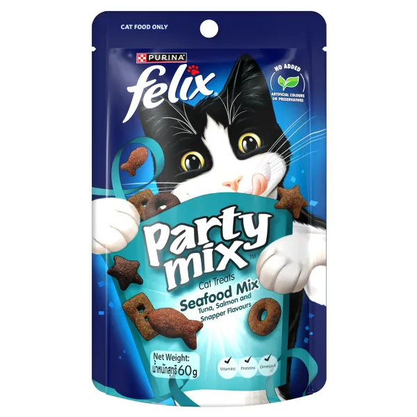 Purina Felix Party Mix Seafood Mix Dry Cat Treats 60 g (3)